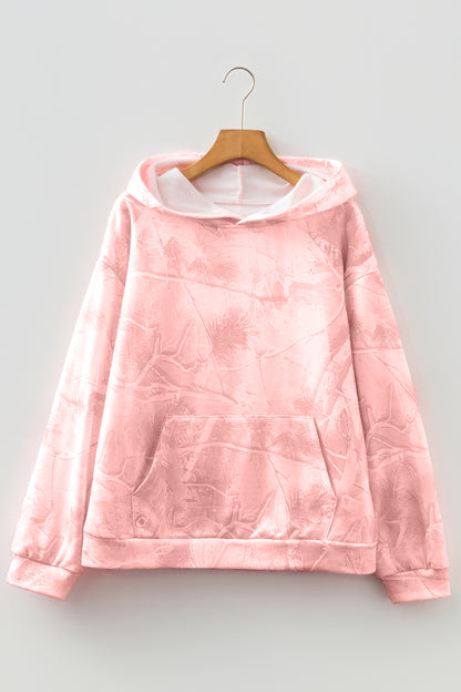 Beige Camouflage Woodland Print Oversized Sporty Hoodie