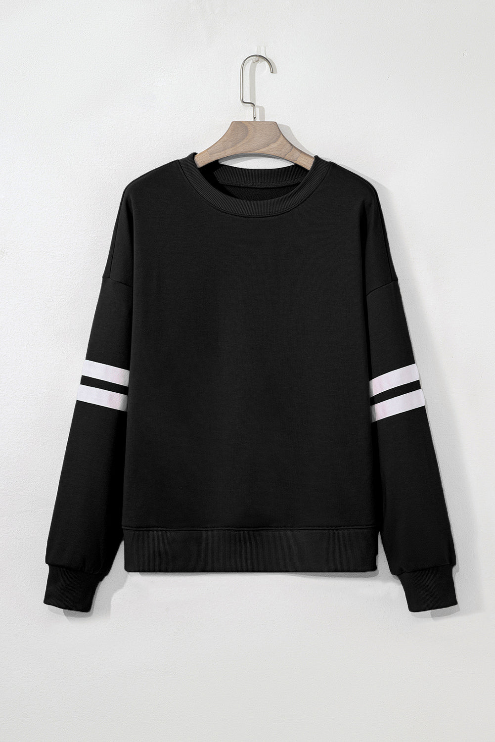 Navy Blue Varsity Striped Detail Drop Shoulder Oversized Sweatshirt
