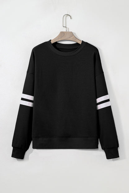 Navy Blue Varsity Striped Detail Drop Shoulder Oversized Sweatshirt