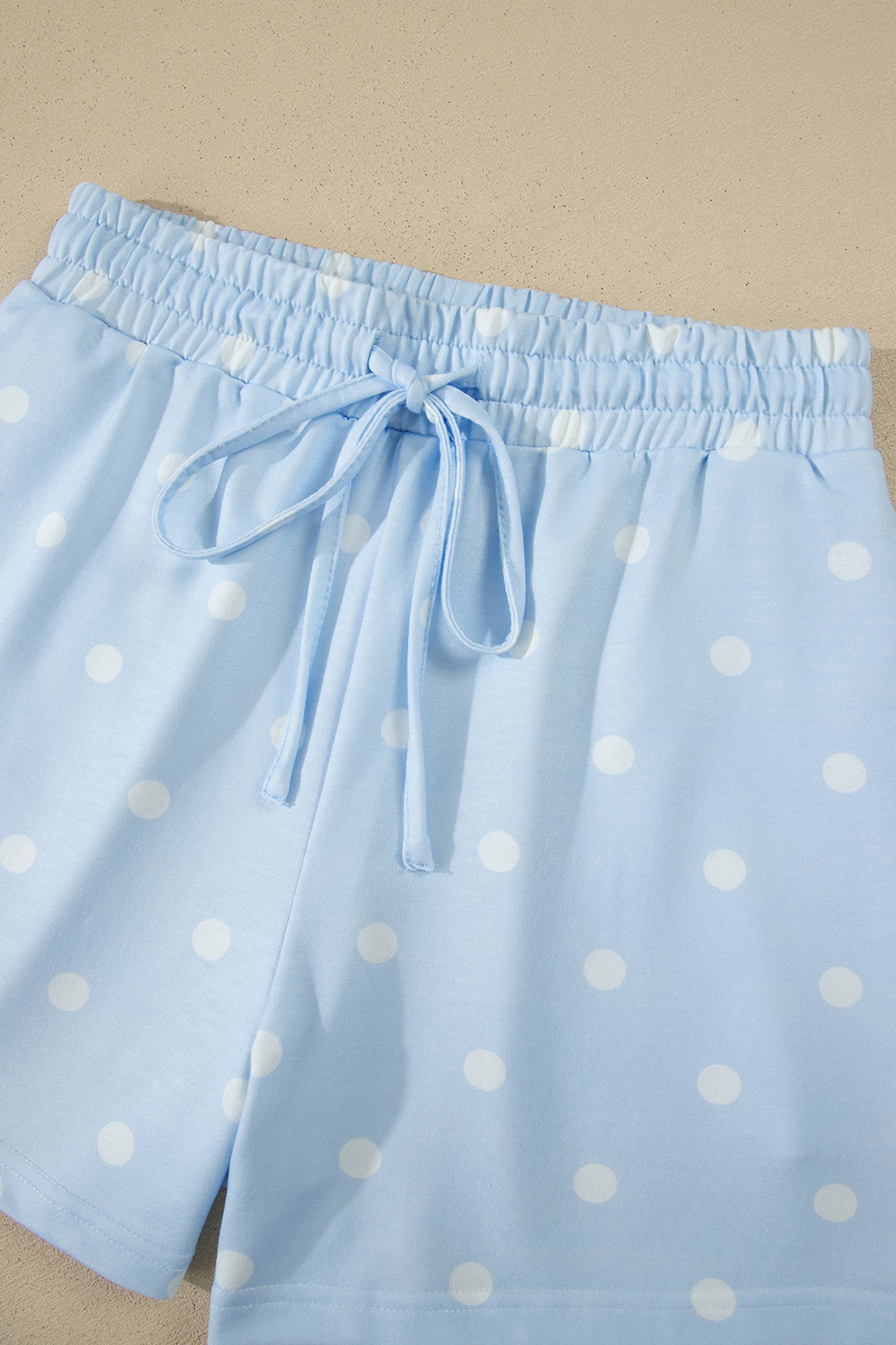 Black Exposed Seam Detail Polka Dot Loose Tee Drawstring Shorts Set