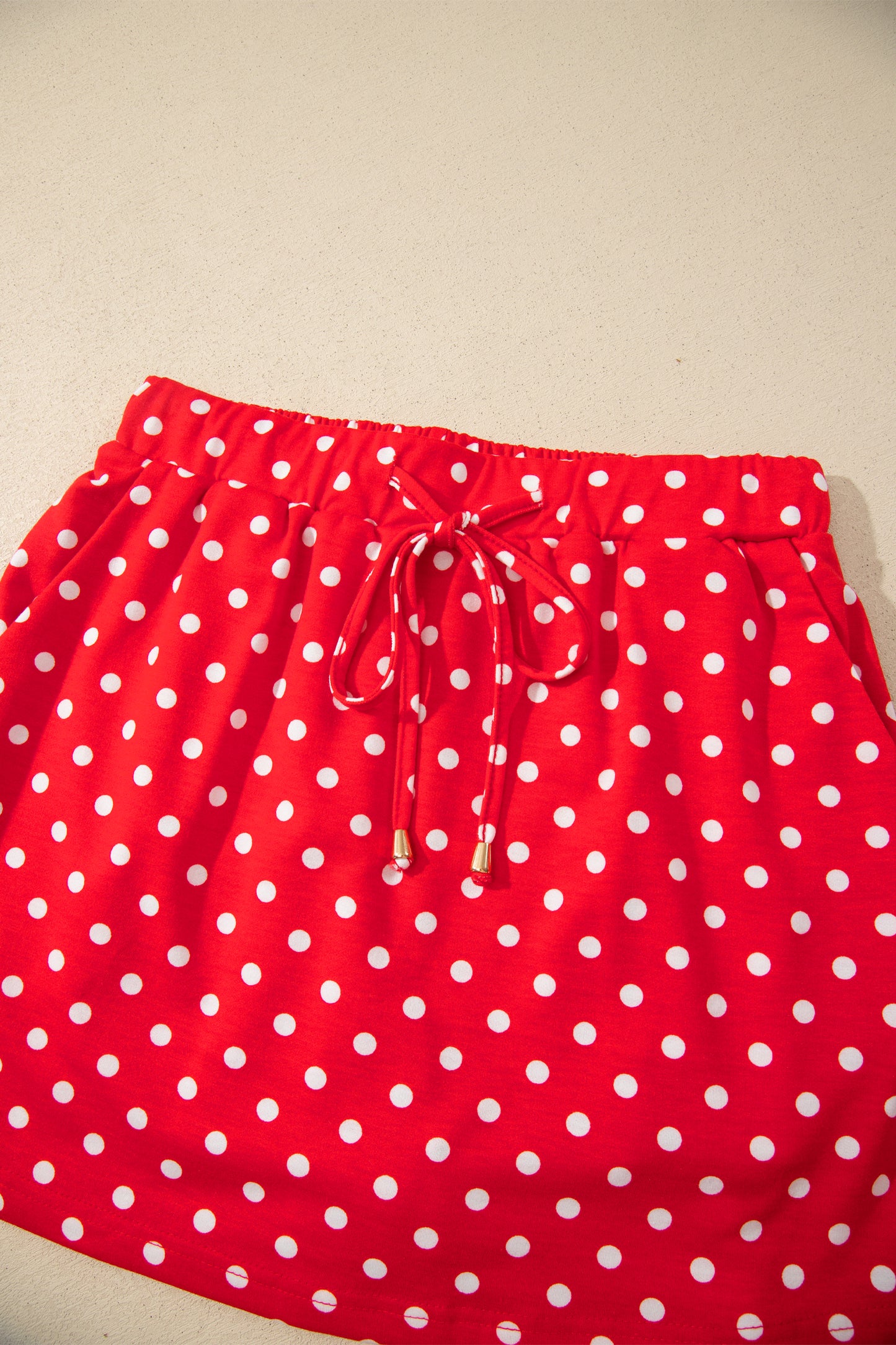 Black Polka Dot Drawstring Casual Mini Skort