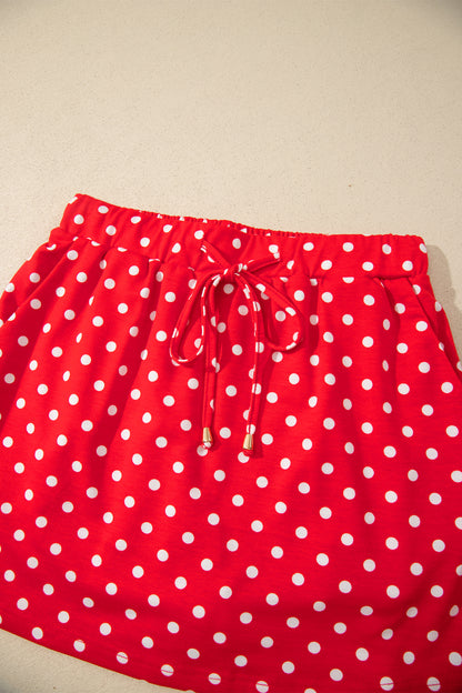 Black Polka Dot Drawstring Casual Mini Skort