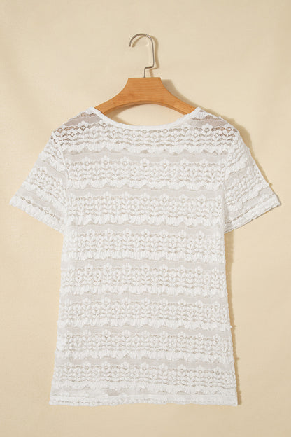 White Sheer Lace Short Sleeve Top
