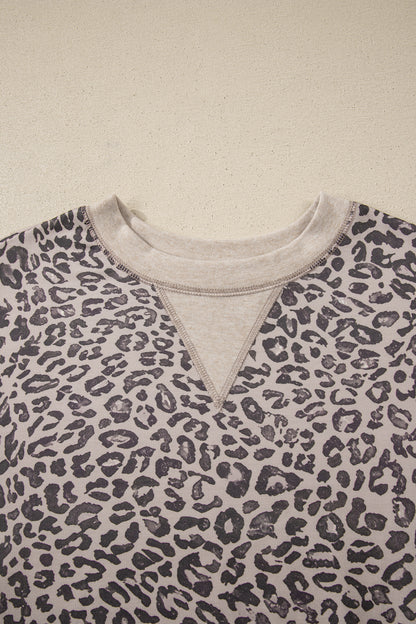 Pink Leopard Print Patchwork Crew Neck Sweatshirt