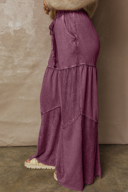 Ashleigh Blue Careys Mineral Wash Tiered Wide Leg Patchwork Drawstring Pants
