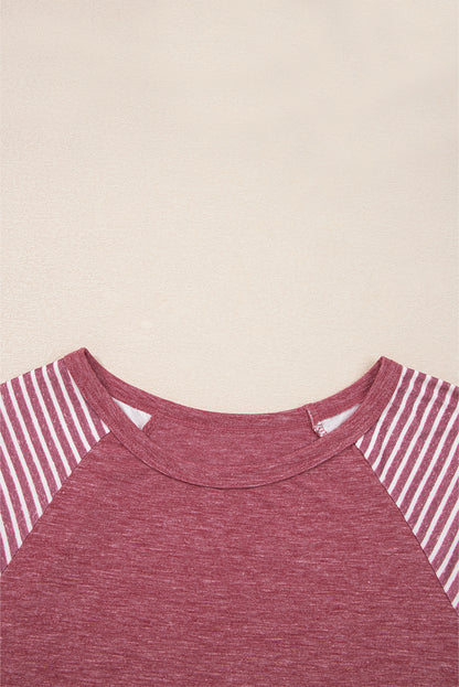 Navy Blue Contrast Print Striped Raglan Long Sleeve Loose Top