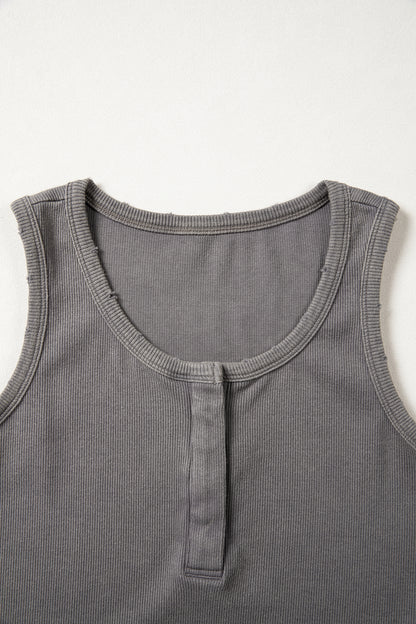 Blue Vintage Distressed Ribbed Mineral Wash Tank Top