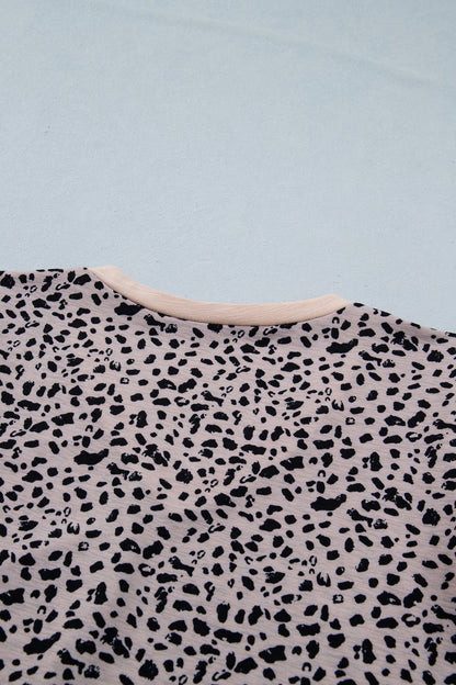 Black Cheetah Print V Neck Ruffle Trim Loose Tank Top