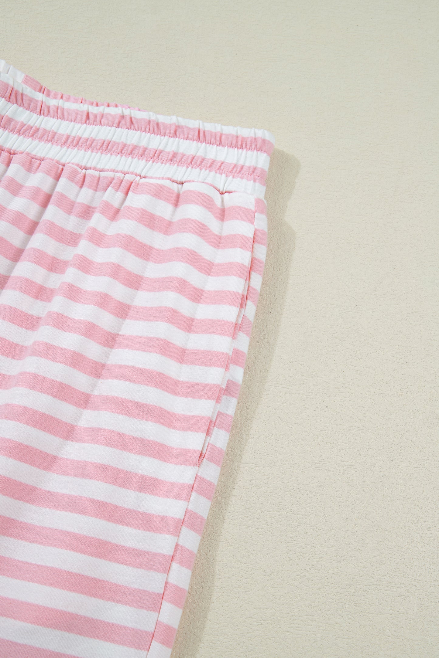 Rose Stripe Drop Shoulder Round Neck Top and Buttoned Straight Pants Two Piece Set