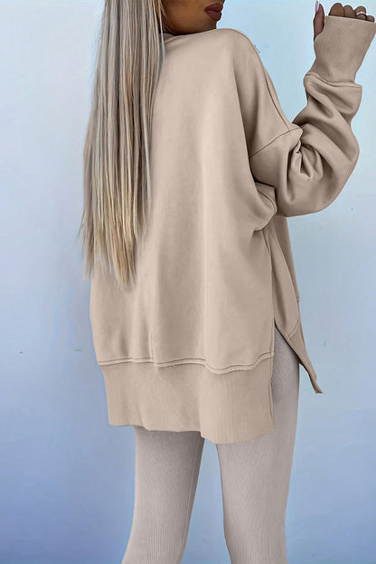 Jet Stream Solid Color Oversize Slit Sweatshirt Ribbed Leggings 2pcs Set
