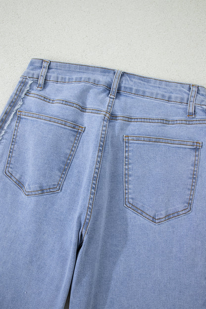 Beau Blue Contrast Stripe Frayed Side Panel Patchwork Shift Jeans