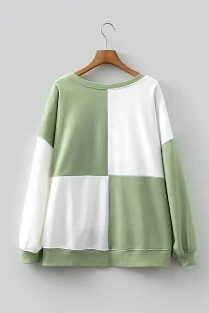 Color black Colorblock Henley High Low Oversize Sweatshirt