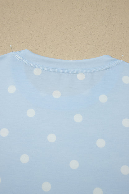 Black Exposed Seam Detail Polka Dot Loose Tee Drawstring Shorts Set