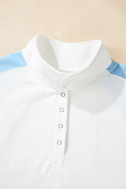 Beau Blue Colorblock Snap Buttons Pullover Sweatshirt