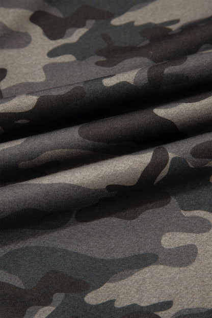 Khaki Camouflage Print Striped Side Panel Patchwork Drawstring Pants