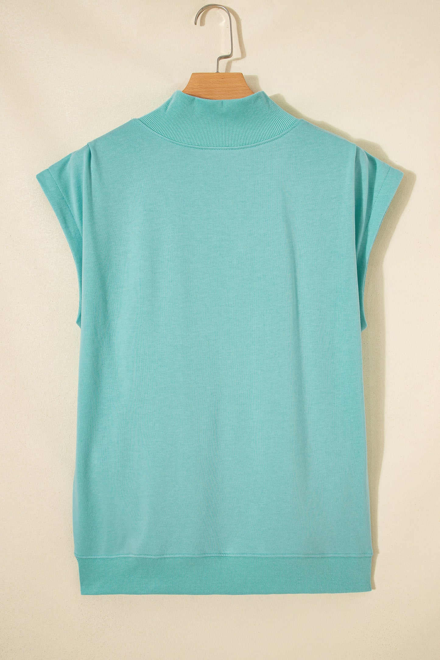Light Grey Solid Color High Neck Cap Sleeve Loose Top