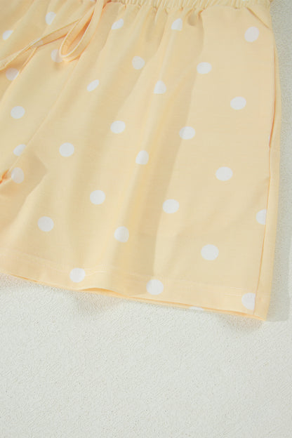 Black Exposed Seam Detail Polka Dot Loose Tee Drawstring Shorts Set