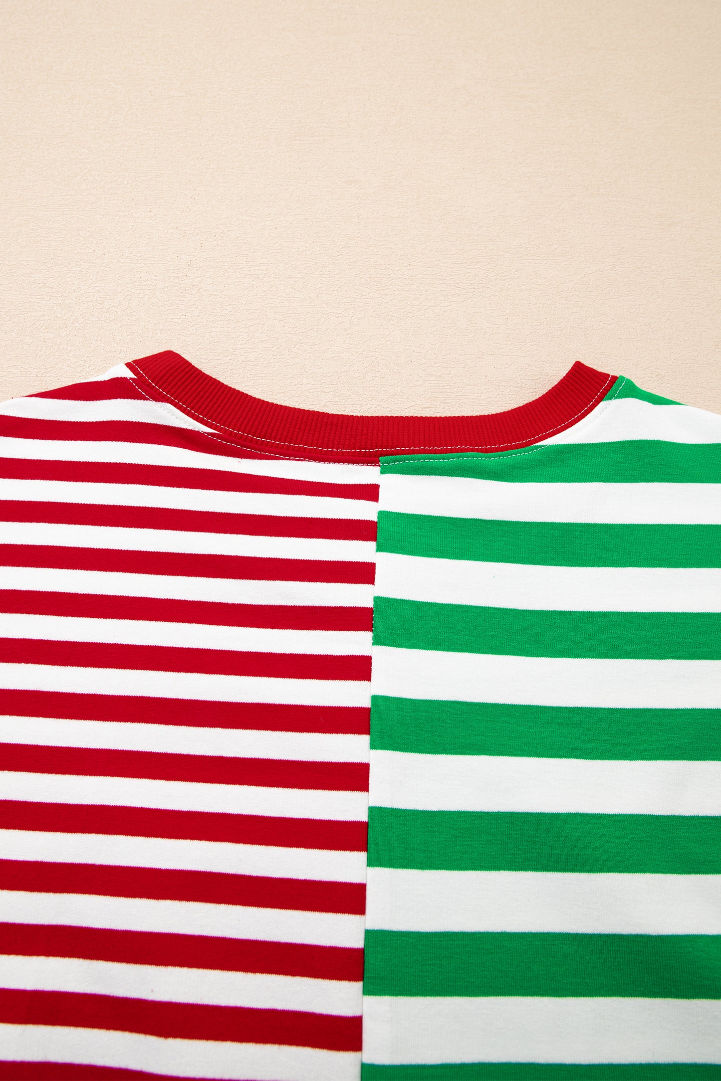 Green Stripe Contrasted Color Block Patchwork Baggy Sweatshirt