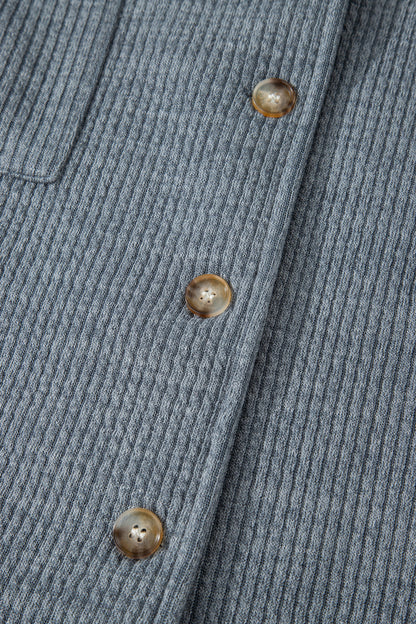Red Sandalwood Ribbed Knit Buttons Front Flap Pocket Casual Shacket