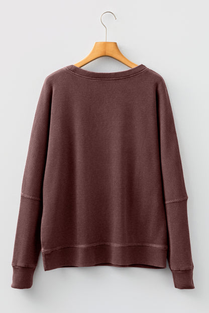 Mist Green Waffle Knit Patchwork Long Sleeve Loose Top