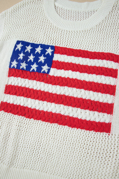 Sky Blue Flag Graphic Short Sleeve Sweater Top