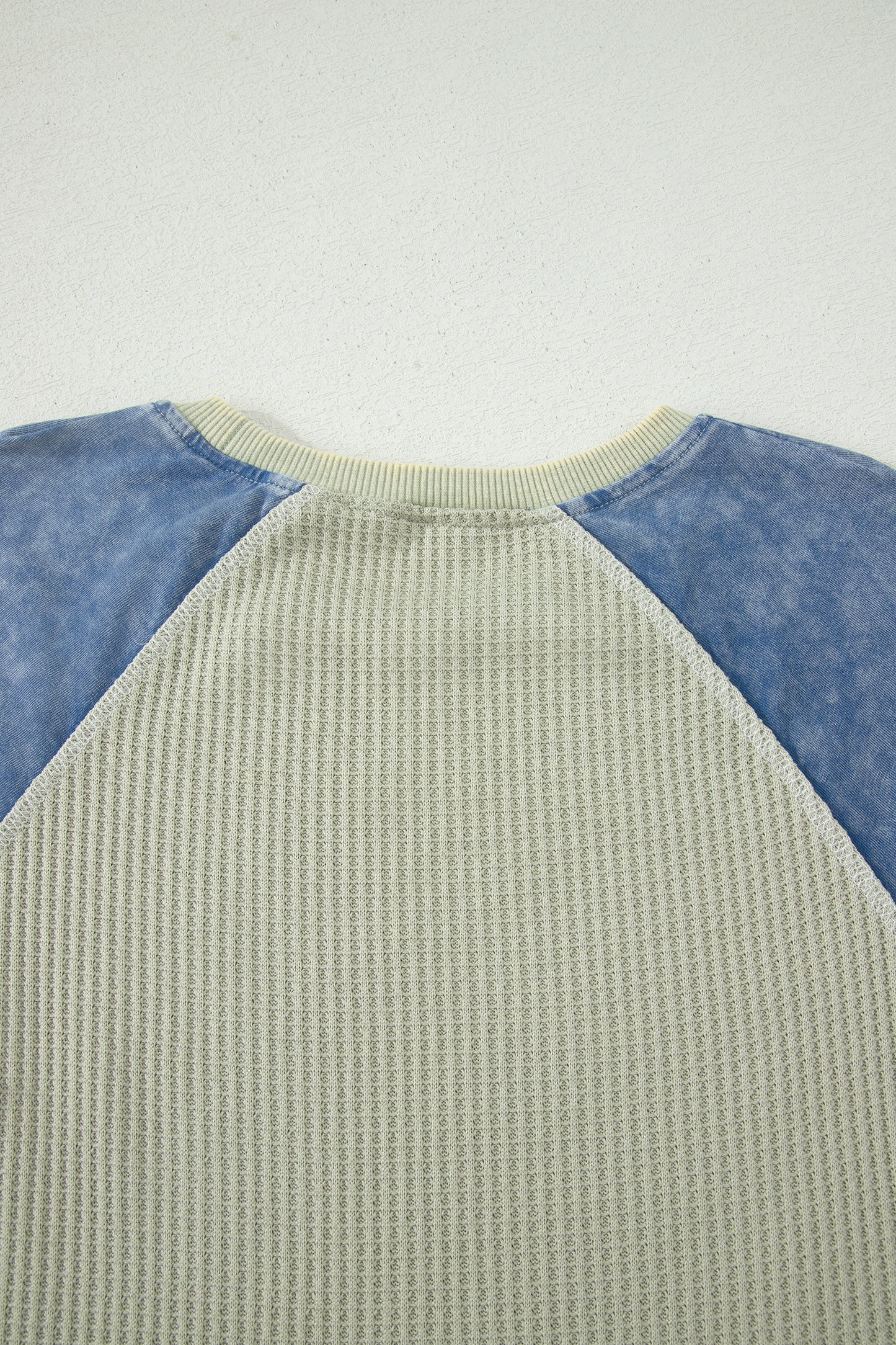 Laurel Green Waffle Knit Seam Detail Color Block Patchwork Short Sleeve Top