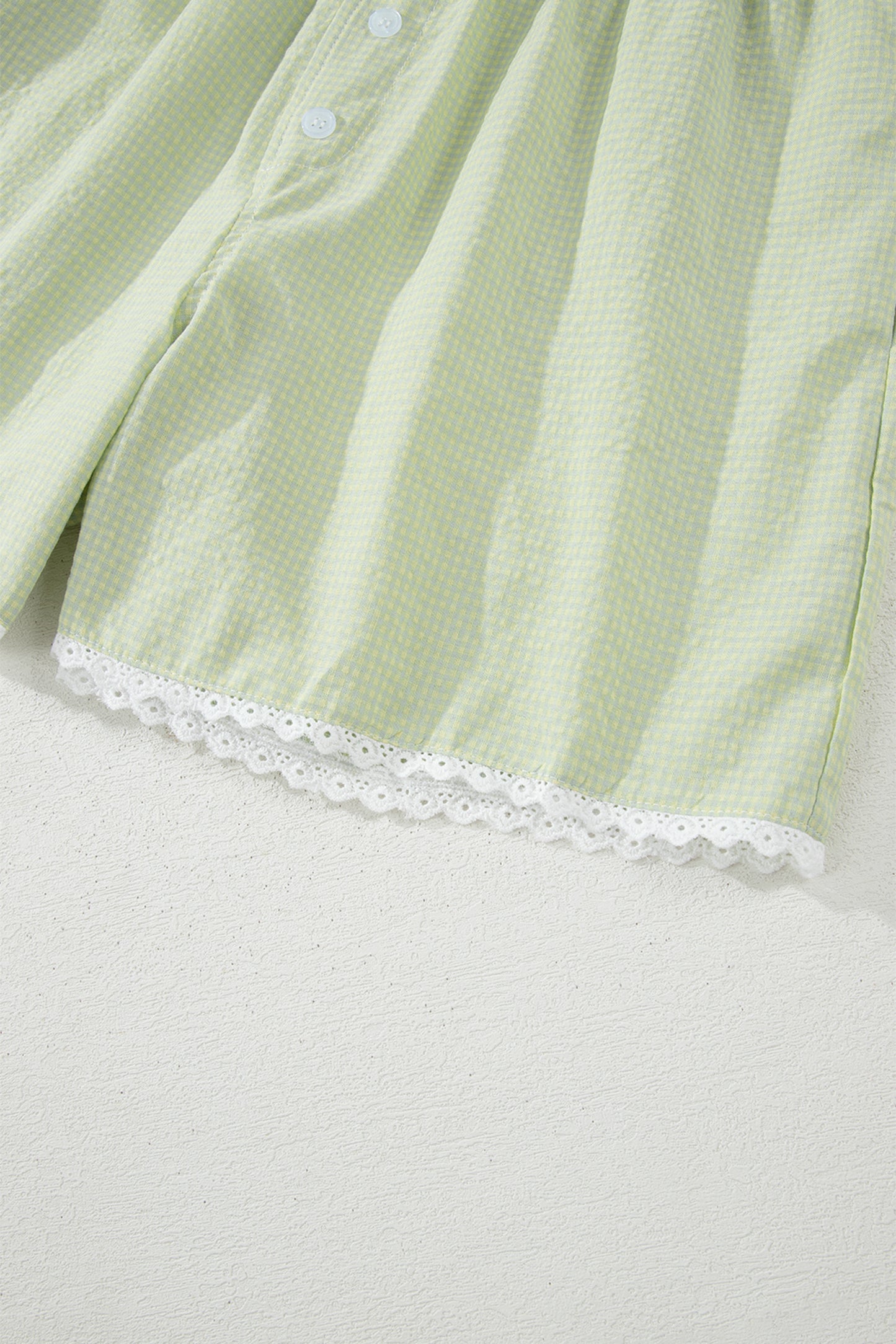 Green Gingham Plaid Button Detail Lace Trim Boxer Shorts