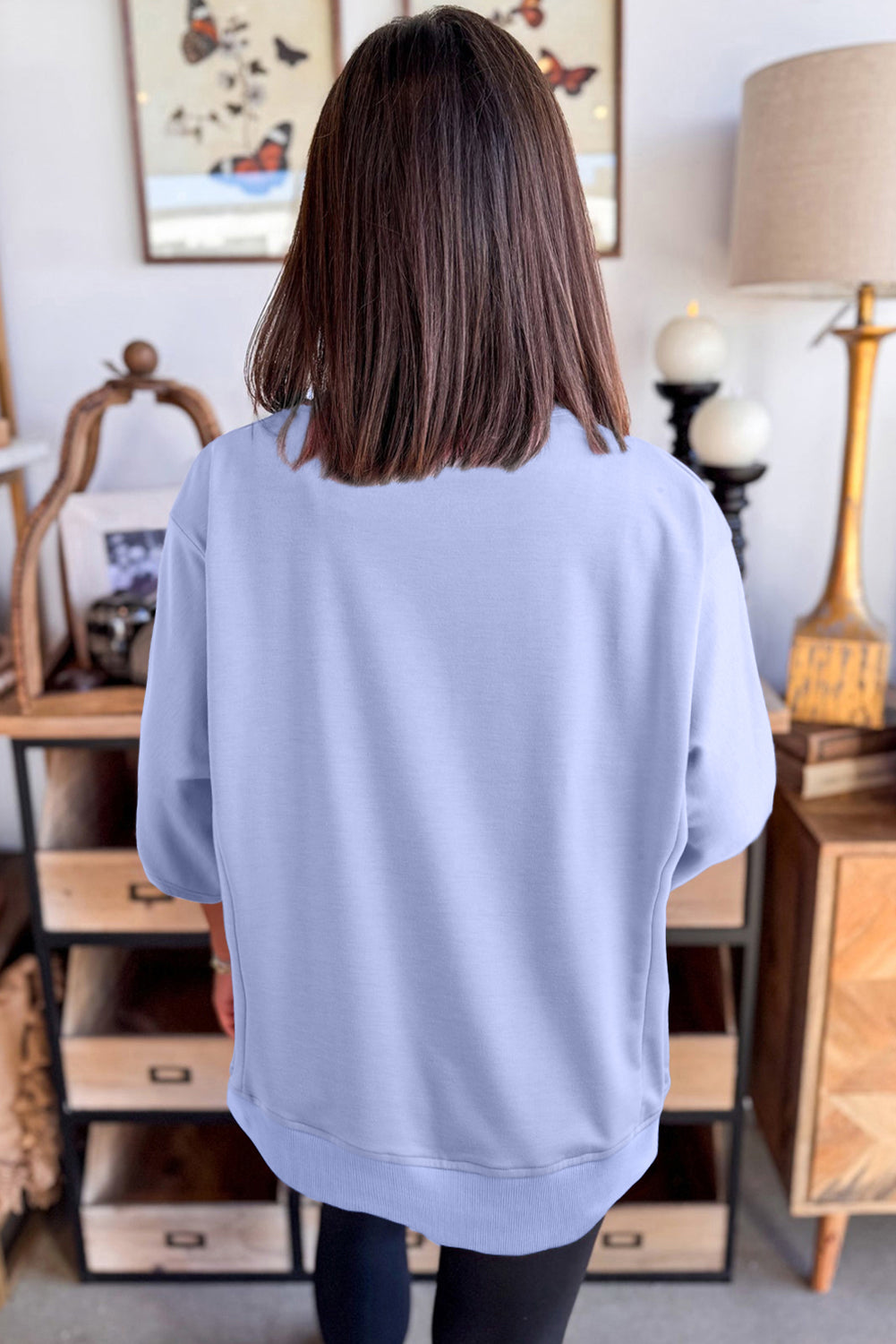 Clearly Aqua Floral Patched Half Sleeve Tunic Top