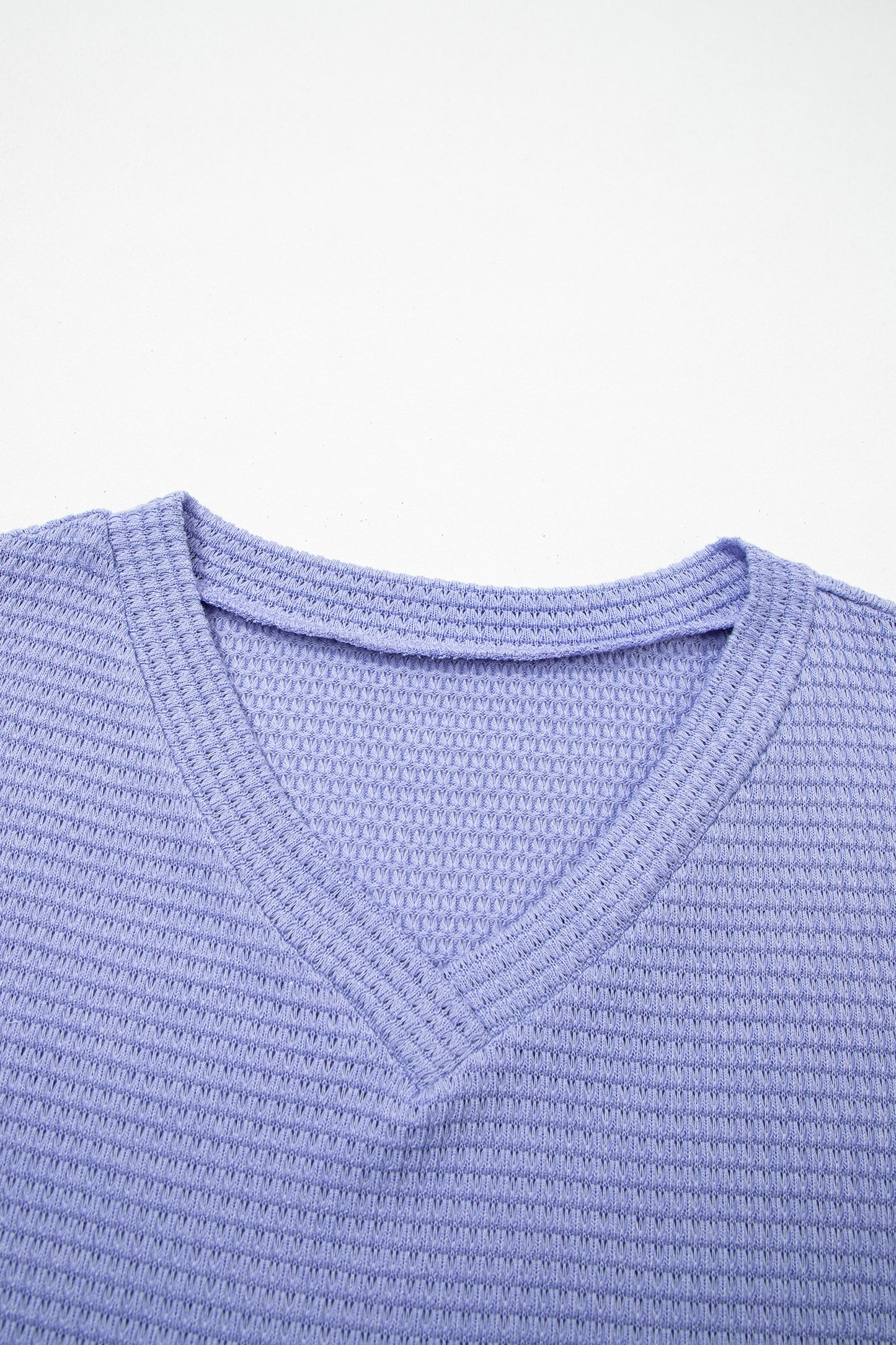 Clearly Aqua Waffle V Neck Short Sleeve Knit Top