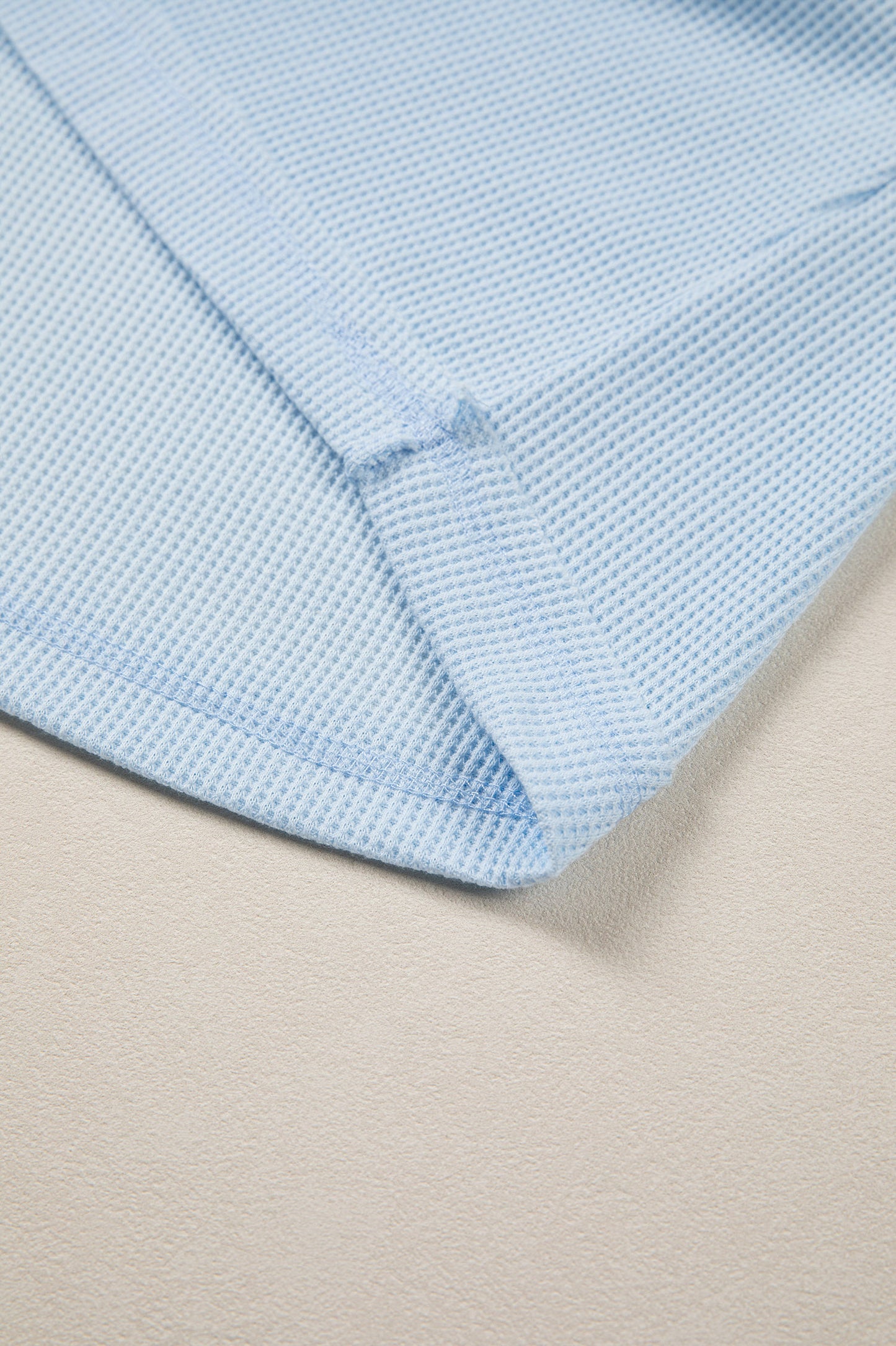 Pink Solid Color Raw Seam Waffled Patchwork Casual T Shirt