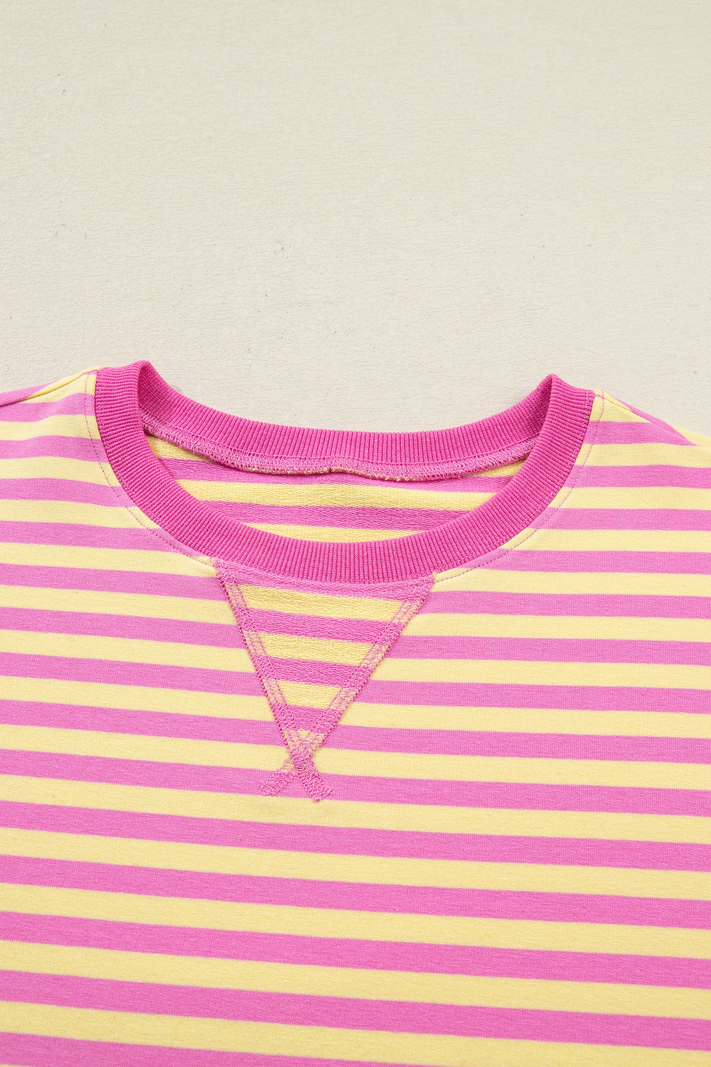 Yellow Stripe Drop Shoulder Boxy Casual Terry Short Set