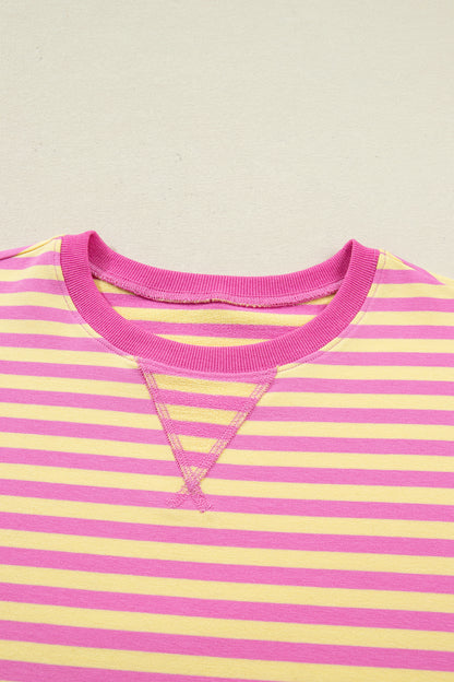 Yellow Stripe Drop Shoulder Boxy Casual Terry Short Set