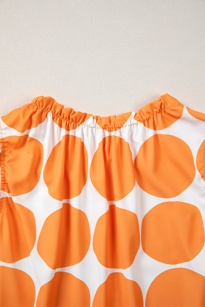 Blue Polka Dot Print Frilled Round Neck Shift Tank Top