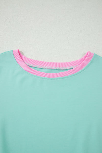 Moonlight Jade Colorblock Edge Drop Shoulder T Shirt and Skort 2Pcs Set
