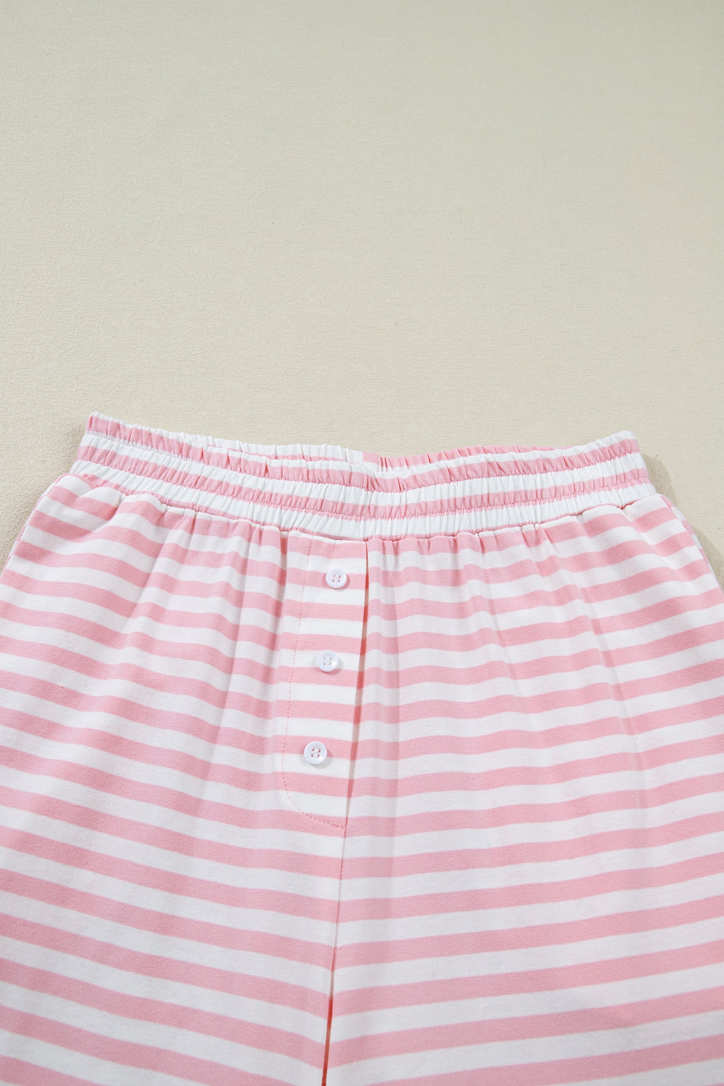 Rose Stripe Drop Shoulder Round Neck Top and Buttoned Straight Pants Two Piece Set