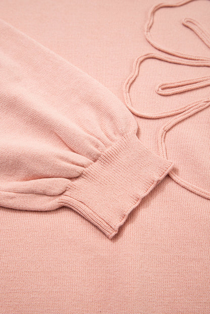 Peach Blossom Big Flower Accent Bubble Sleeve Drop Shoulder Sweater