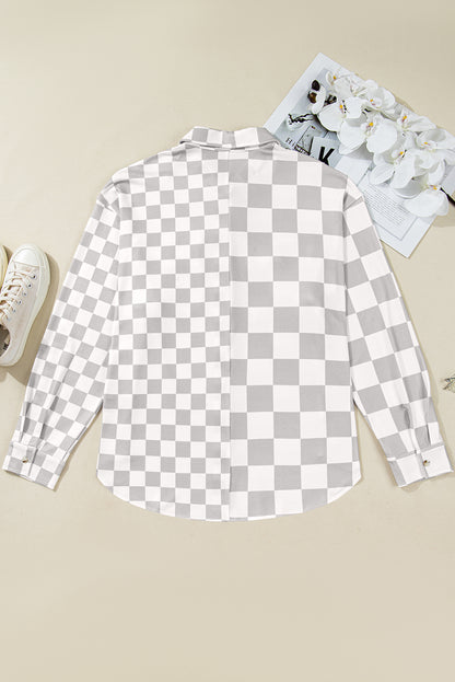 Khaki Plus Size Checkered Buttoned Down Casual Western Jacket