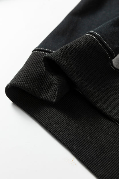 Color black Colorblock Henley High Low Oversize Sweatshirt