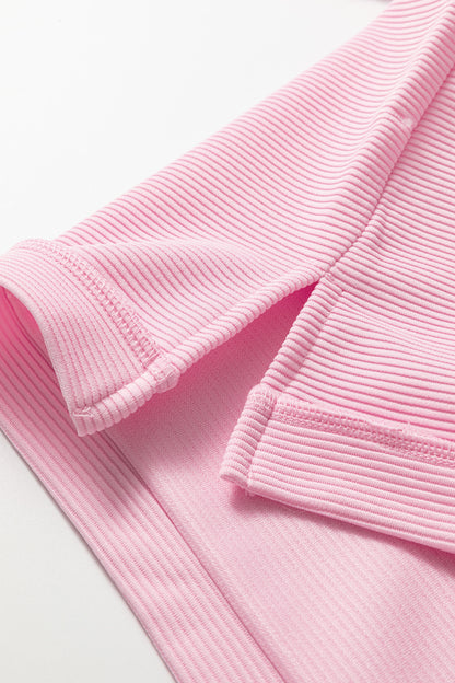 Pink Drop Shoulder Long Sleeve Plus Size Ribbed Top