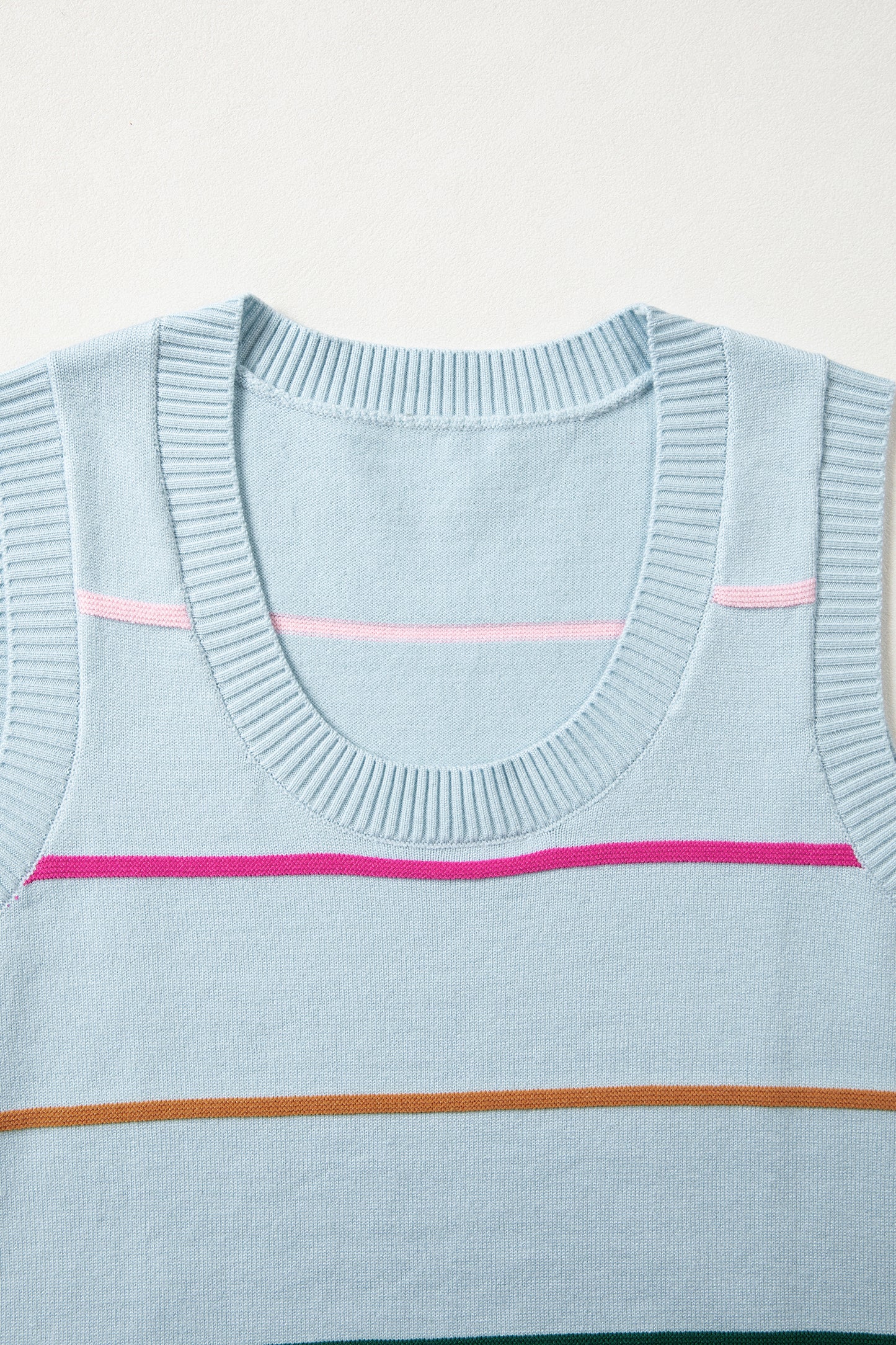 Sky Blue Stripe Round Neck Knitted Sweater Tank