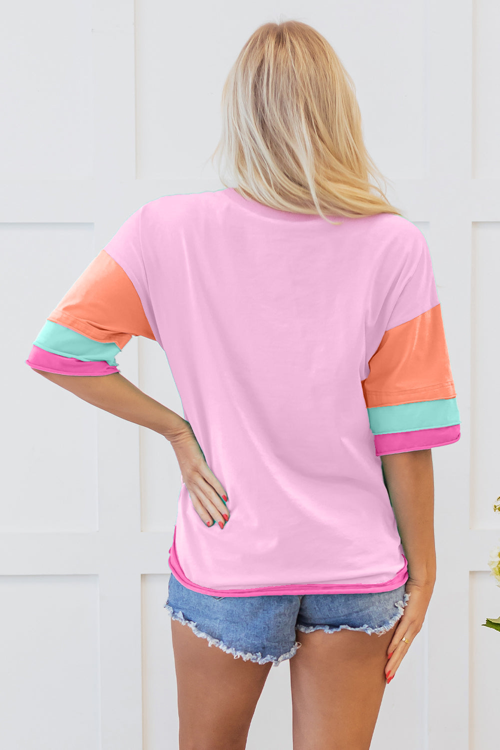Mint Green Solid Color Half Sleeve Buttons Henley Top