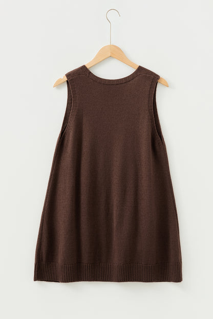 Delicacy Ribbed Deep V Neckline Front Pocketed Loose Tunic Sweater Vest