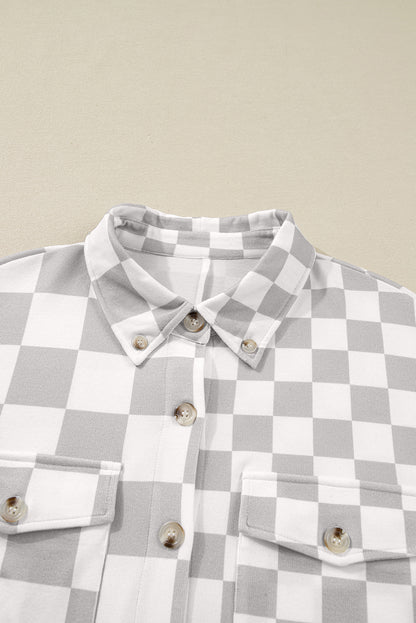 Khaki Plus Size Checkered Buttoned Down Casual Western Jacket