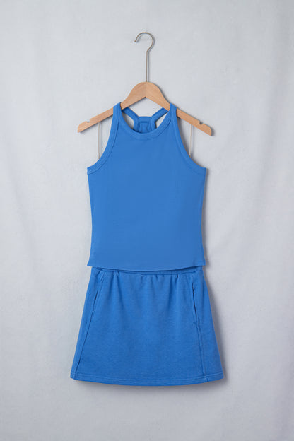 Sachet Pink Slim Tank Top Elastic Waist Mini Skort 2pcs Outfit