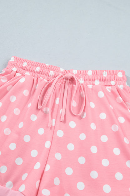 Green Polka Dot Oversized Top Drawstring Short Set
