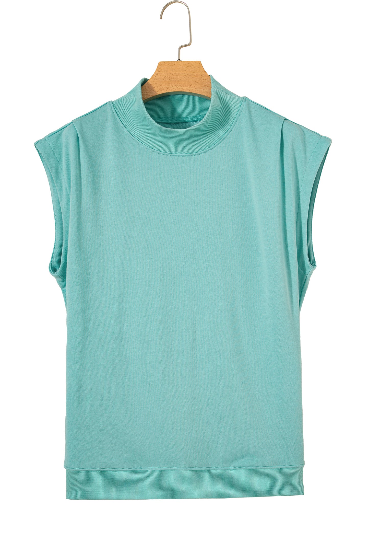 Light Grey Solid Color High Neck Cap Sleeve Loose Top