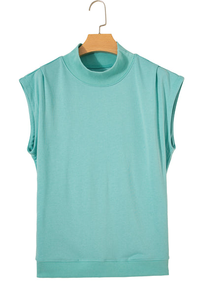 Light Grey Solid Color High Neck Cap Sleeve Loose Top