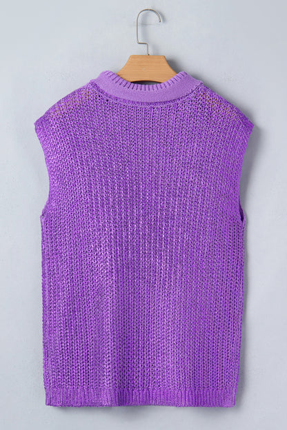 Bright Green Solid Color Knit High Neck Short Sleeve Sweater