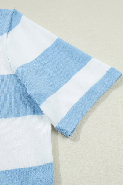 Black Stripe Colorblock Striped Knitted T shirt