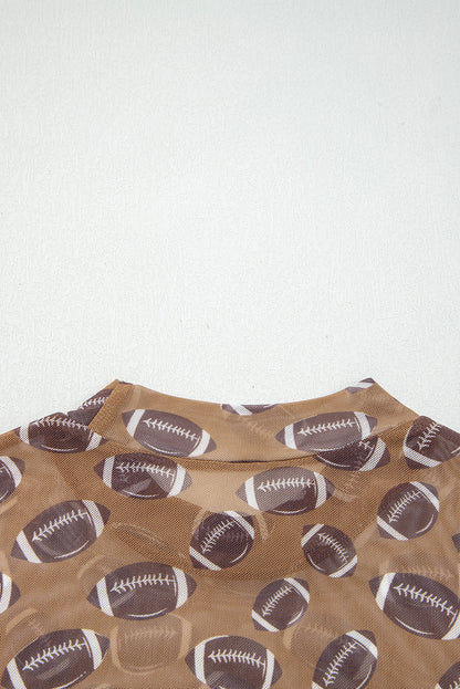Red Game Day Rugby Mesh Sheer Long Sleeve Top